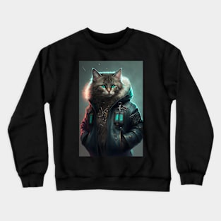 Cool portrait of a Cyber Future Cat Crewneck Sweatshirt